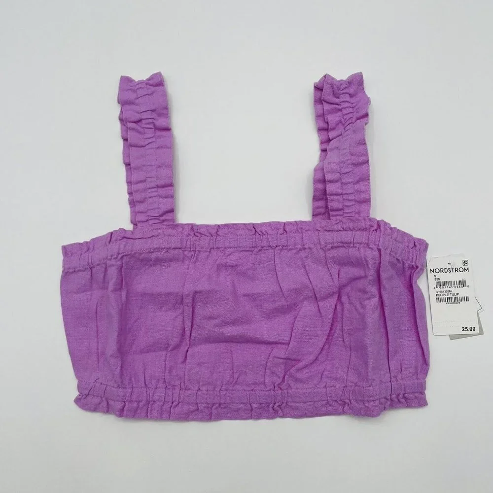 BP Womens Size Small Sleeveless Linen Gathered Crop Tank in Purple Tulip 305